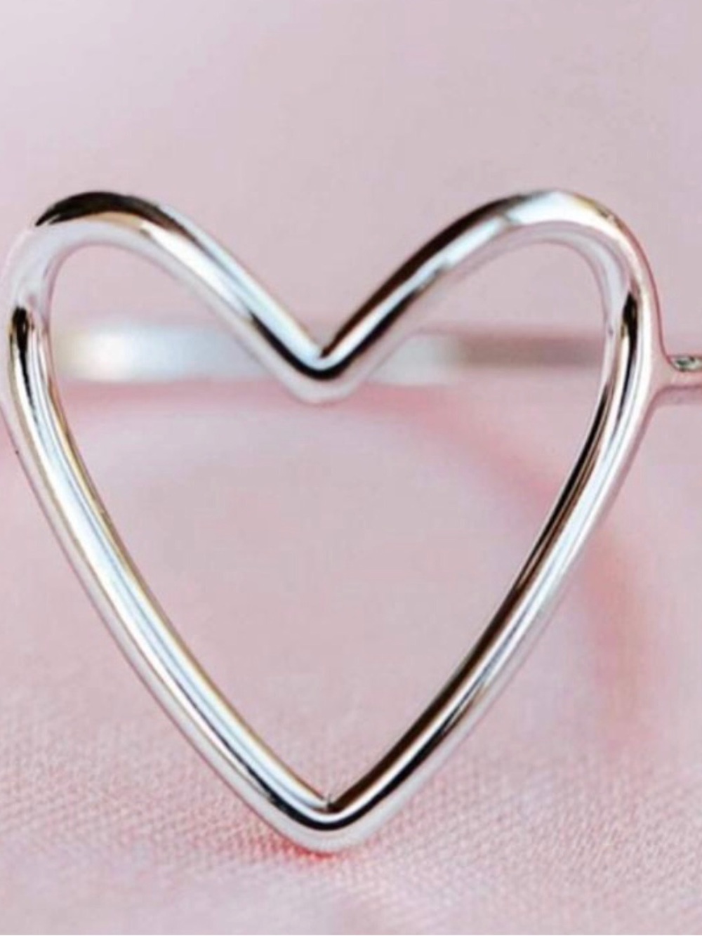 Silver Tone Open Heart Minimalist Ring